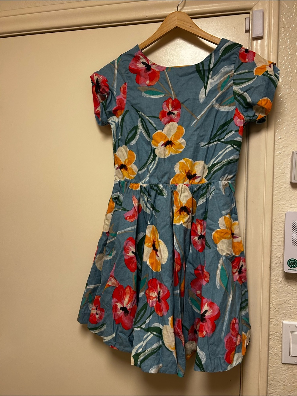 Tea Collection Blue Floral Cotton Dress with Yellow & Pink Flowers